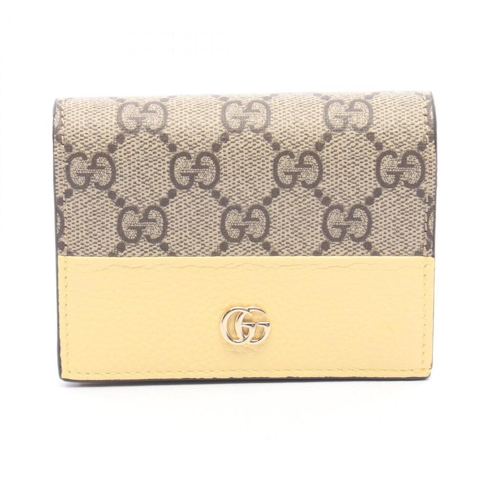 Gucci GG Supreme Double G Bi-fold Wallet, Leather, Women's, Beige, Brown, Yel...